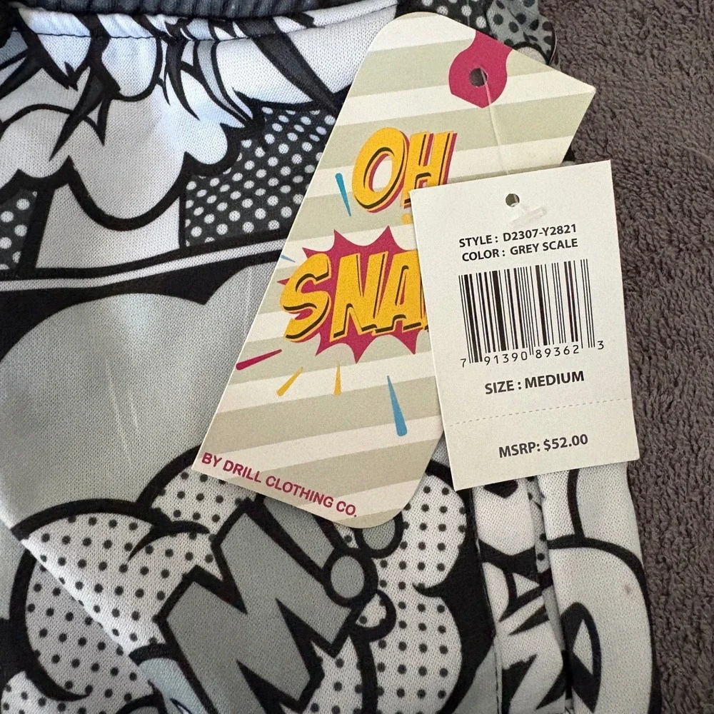NEW Drill Clothing Co Swim Shorts Medium Grey Comic Book Pop Art D2307-Y2821 NEW